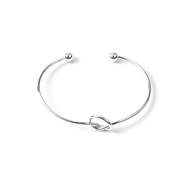YIQPKUM Stainless Steel Tie The Love Knot Open Cuff Bangle Bracelet for Women Bridesmaid Friendship Gifts, Silver Color, 6.7cm Diameter (Silver)