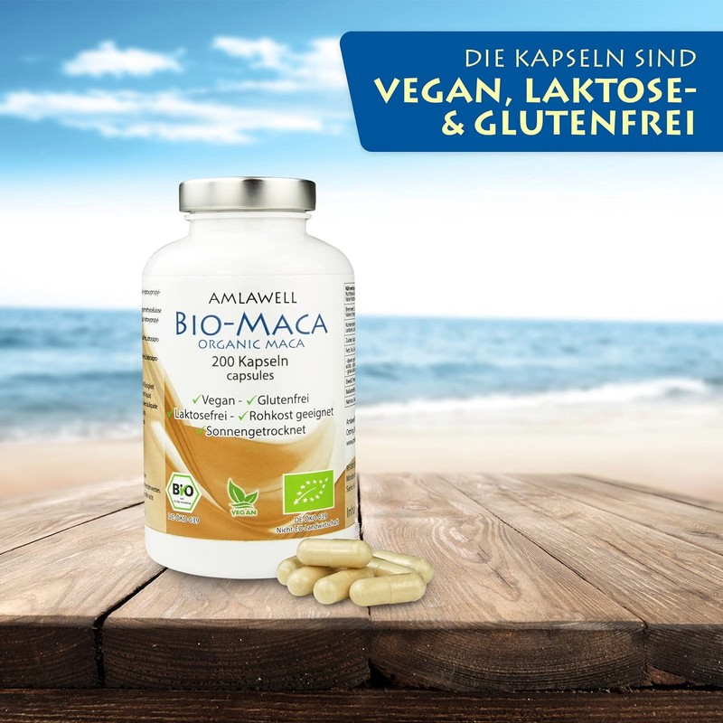 Amlawell Organic Maca Capsules - Vegan - Peru - Lactose