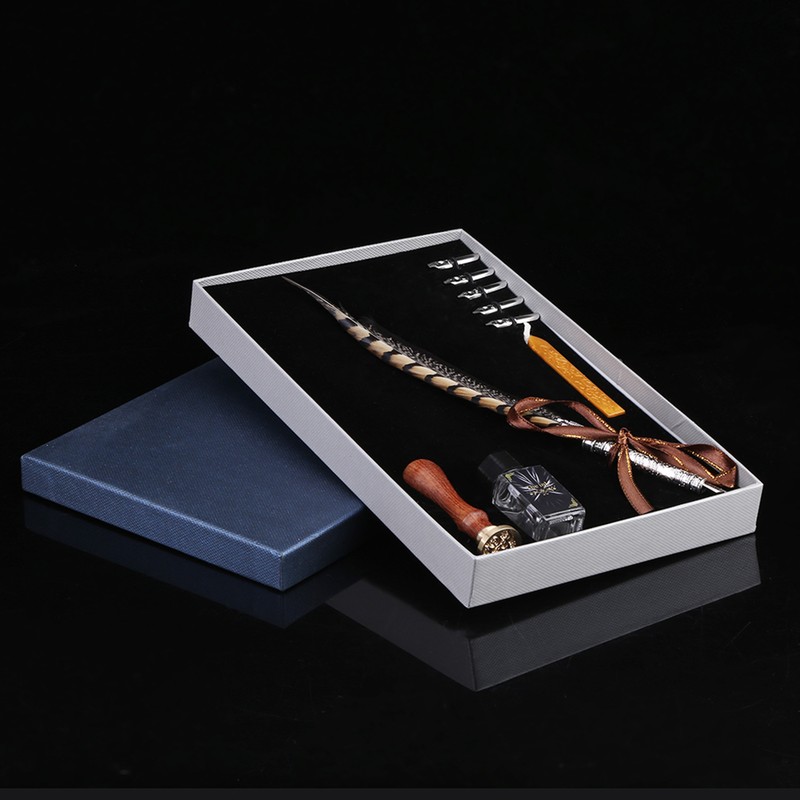 Feather Metal Nibs Quill Dip Pen Ink Set with Sealing