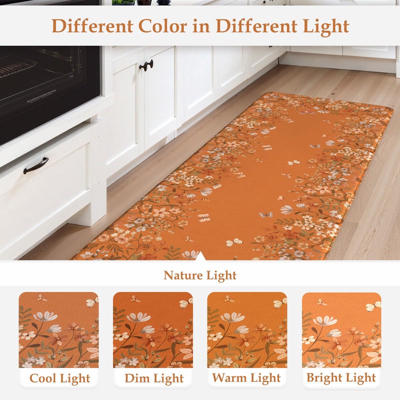 KIMODE Anti Fatigue Kitchen Mats Cushioned, Boho Floral Kitchen Rugs