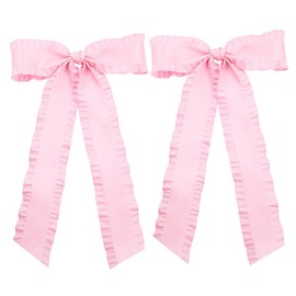 2PCS Hair Bows for Women Girls, Pink Bow for Hair Slides Metal Clips Cute Ruffled Edge Satin Ribbon Accessories for Toddlers Teens Kids