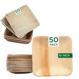Raj Palm Leaf Plates [100-Pack] 50 Square 10" Plates, 50 Square 7" Bowls like Bamboo plates Disposable, Decorative Compostable for wedding, Lunch, Dinner, Birthday, Camping, Outdoor BBQ, Picnic