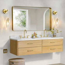 zhllmq Wall Sconces Sets of Two Brass Gold Crystal Shade Sconces Wall Modern Lighting Wall Light Fixtures Hardwire Bathroom Vanity Light Fixture for Bedroom Living Room Hallway Bathroom