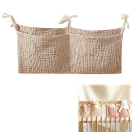 Baby Bed Organiser, Nursery Hanging Bed Organiser, Bed Bag, Toy Bag, Organiser, Side Cot, Baby, Hanging on Crib or Changing Table, Khaki