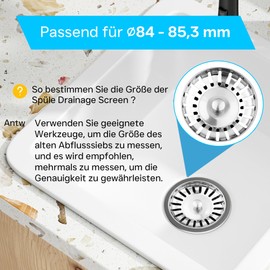 M JINGMEI Kitchen Sink Plug Strainer, Sink Plugs Universal for UK Sink, Sink Plug Replacement for Food and Hair Catcher, 304 Stainless Steel Hole Diameter 84mm