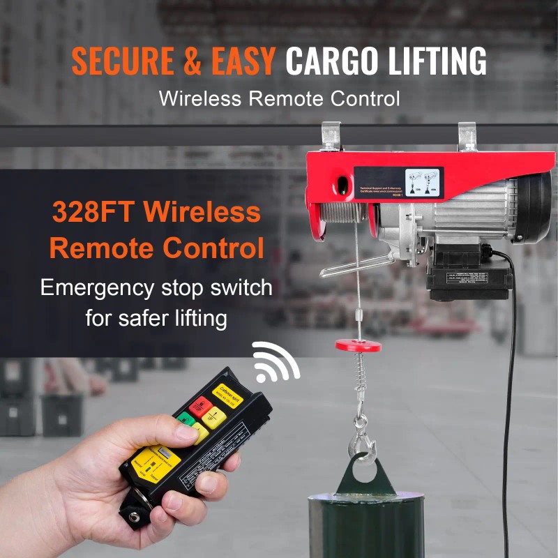 110V Electric Steel Wire Winch Wireless Remote Control 40ft Single