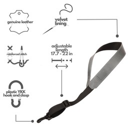 MG Leather Work Saxophone Strap for alto, tenor, soprano saxophone Leather belt for Sax, sling for Saxaphone made of genuine Crazy Horse Leather. Saxophonist gift idea (Grey)