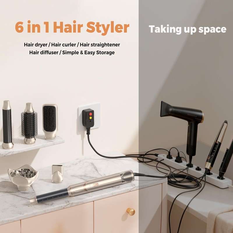 6-in-1 Foldable Air Styler with Diffuser & Auto-Wrap Curlers