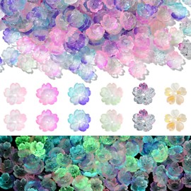 UR URLIFEHALL 300 Pcs Resin Flower Bead Caps Luminous Flower Petal Beads Floral Spacer Beads for Jewellery Making DIY Home Party Crafts Decor