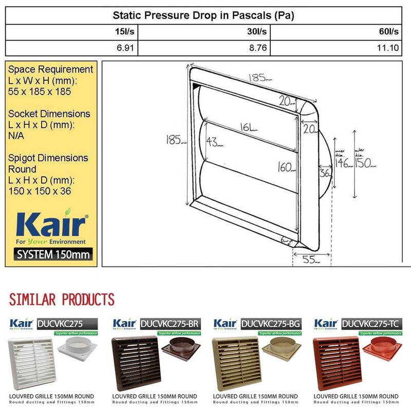 Kair Beige Gravity Grille 183mm External Dimension Ducting Air Vent