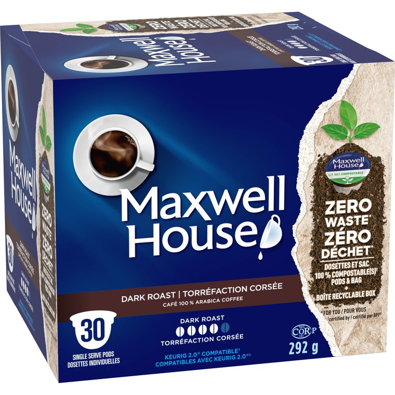 Maxwell House Dark Roast Coffee 100% Compostable K Cup Pods,
