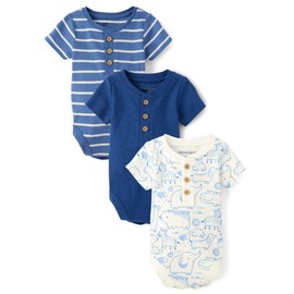Gymboree,Unisex Baby,Short Sleeve Bodysuits,Blue 3-Pack,3-6 Months