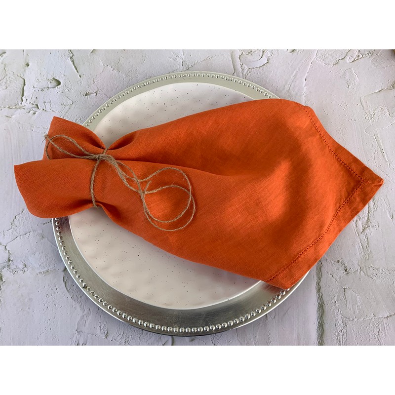 Linen Napkins –100% French Flax – Hemstitch Stonewashed Pure Linen