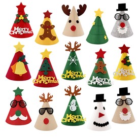15P Christmas Party Hats for Adults,kids-Christmas Festive Photo Props for Felt Xmas Hats,Felt Santa Hats Christmas,Assorted Designs for Kids & Adults Xmas Party Hats Novelty Home Holiday Decor