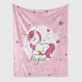 Unicorn Cuddly Blanket, Pink Unicorn Cuddly Blankets, Soft Flannel Soft Fleece Blanket for Girls, Children's Cuddly Blanket, Microfibre Couch Blanket, Unicorn Blanket Gifts (130 x 150 cm, Pink Love