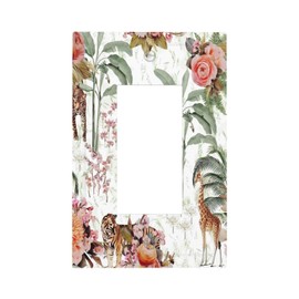 Jungle Animals Floral Light Switch Cover 1 Gang Single Rocker Decorative Tropical Wild Tigers and Giraffes Wall Plate Cover for Bathroom Home Bedroom Farmhouse Panel Decor