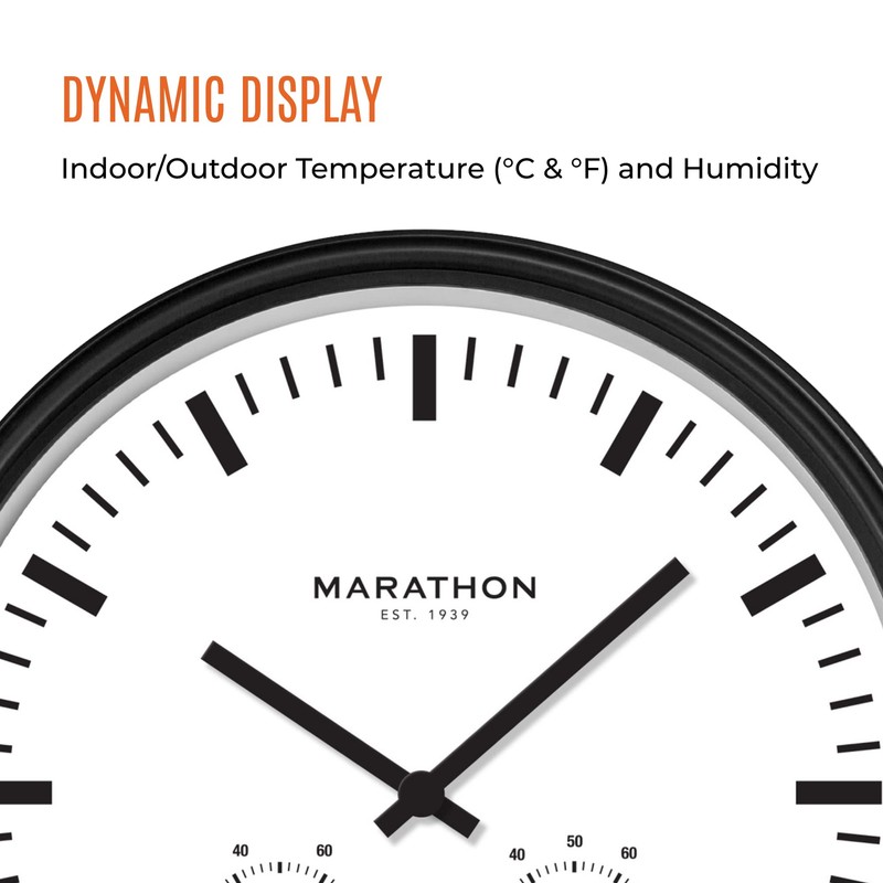 MARATHON Jumbo 20” Indoor/Outdoor Analog Clock with Temperature & Humidity,