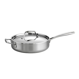 Tramontina Signature Tri-Ply Clad Stainless Steel 3-Quart Saute Pan with Lid, Induction-Ready Cooking Pan, Dishwasher-Safe, NSF-Certified, Made in Brazil