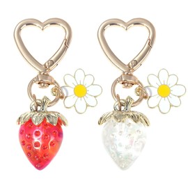 2 Pieces Strawberry Keychain, Daisy Heart Keychain, Creative Fruit Keychain, Girls Keychain, Bag Key Pendant, Cute Wallet Pendant