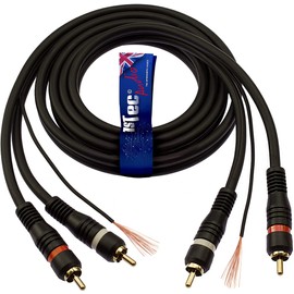 1STec 0.5m 2 x RCA Red + White Moulded Phono Plugs with Ground Wire Earth Tag to stop Feedback Hum Humming Buzz Buzzing Noise from Vinyl Record Player Car Stereo Amplifier - HiFi speakers 0.5 Metre