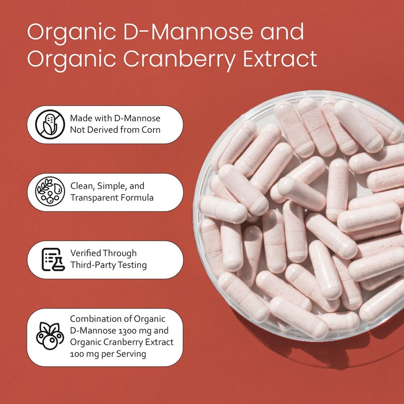 NaturaLife Labs Organic D-Mannose 1300mg + Organic Cranberry Extract 100mg