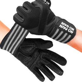 AXKAL Weight Lifting Gym Workout Gloves Full Finger with Wrist Wrap Support for Men & Women, Full Palm Protection, for Weightlifting, Training, Fitness, Hanging (M, Black)