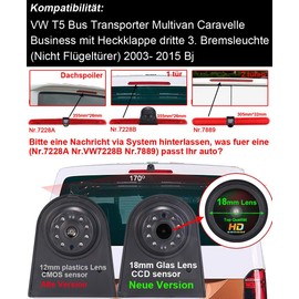 Navinio 1280 x 720 Pixel Car Third Roof Top Mount Brake Light Camera Brake Light Reversing Camera IR Light for VW T5 Bus Transporter Multivan Caravelle Business Third 3rd Stop Light 2003-2015 Year of