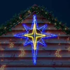 Wettal 51'' Christmas Star of Bethlehem LED Star Hanging Lights Nativity Holy Family Light for Door Window Porch Wall Decoration Plug Operated Lighted Hanging Tree Topper(Blue, White)