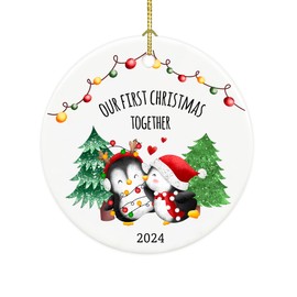Couple Christmas Ornament, Our First Christmas Together 2024 Ornament, Gifts for Girlfriend Boyfriend on Christmas, Romantic Gifts for Couple Ceramic Ornament