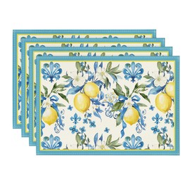 Artoid Mode Blue Lemon Summer Place Mats Set of 4 30 x 45 cm Coffee Table Holiday Place Mats Washable Place Mats Kitchen Party Decoration