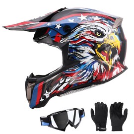 Oumurs DOT Youth Dirt Bike Helmet with Goggles & Gloves for 8-18 Years Old, Kid ATV Helmet for Youth Boys Girls, Four Wheeler Helmet Motocross BMX MX ATV UTV Offroad Street Go Kart Riding Dirt Bike