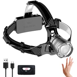 Headlamp Rechargeable -120000LM Super Bright HeadLamp, 3Modes 40H Runtime LED Headlamp, Waterproof HeadLights for Forehead, 90° Adjustable & Zoomable Headlamps for Adults Camping Hiking Fishing