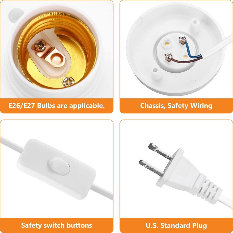 Light Socket with Cord Light Bulb Base E26/ E27 Lamp