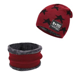 Ajuanbazha Beanie Hat Child Winter Hat for Child, Knitted Hat Winter Warm Skullies, Winter Hat and Loop Scarf Cap Outdoor Cycling for Children, red