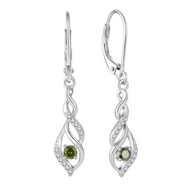 Aprila Women 925 Sterling Silver Infinity Leverback Drop Dangle Earrings with 5A Cubic Zirconia August Birthstone Peridot Color Jewelry for Her
