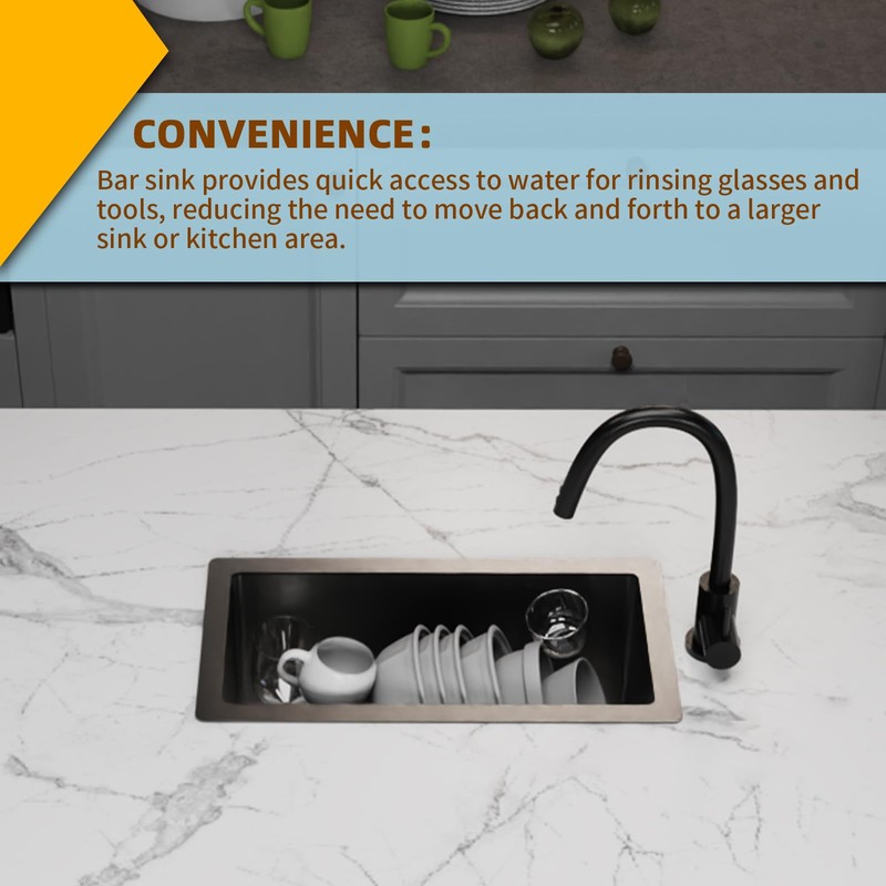 Black Kitchen And Bar Sink,10x18 Inch Stainless Steel Drop In