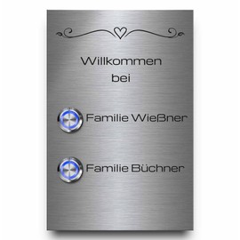 Double Doorbell with Two Buttons and Engraving – Stainless Steel Bell Plate Model Büchner 12 x 18 cm with Premium Bell Buttons