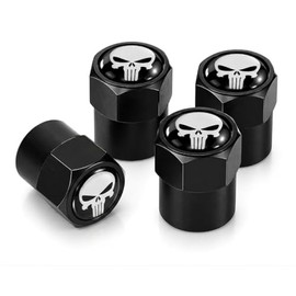 Aluminum Punisher Skull Valve Caps for Car Tire, 4 Pieces, Universal Valve Covers for Car, SUV, Motorcycle, Bicycle, Schrader Valves (4 x Black Punisher)