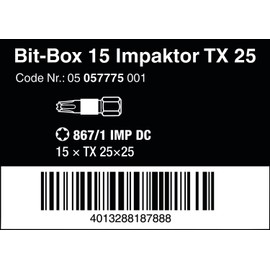 Wera 05057775001 Impaktor TX25 Tri Torsion Impact Anti Cam-Out Torx Bit-Box, Black, 25 x 25 mm Set of 15 Pieces