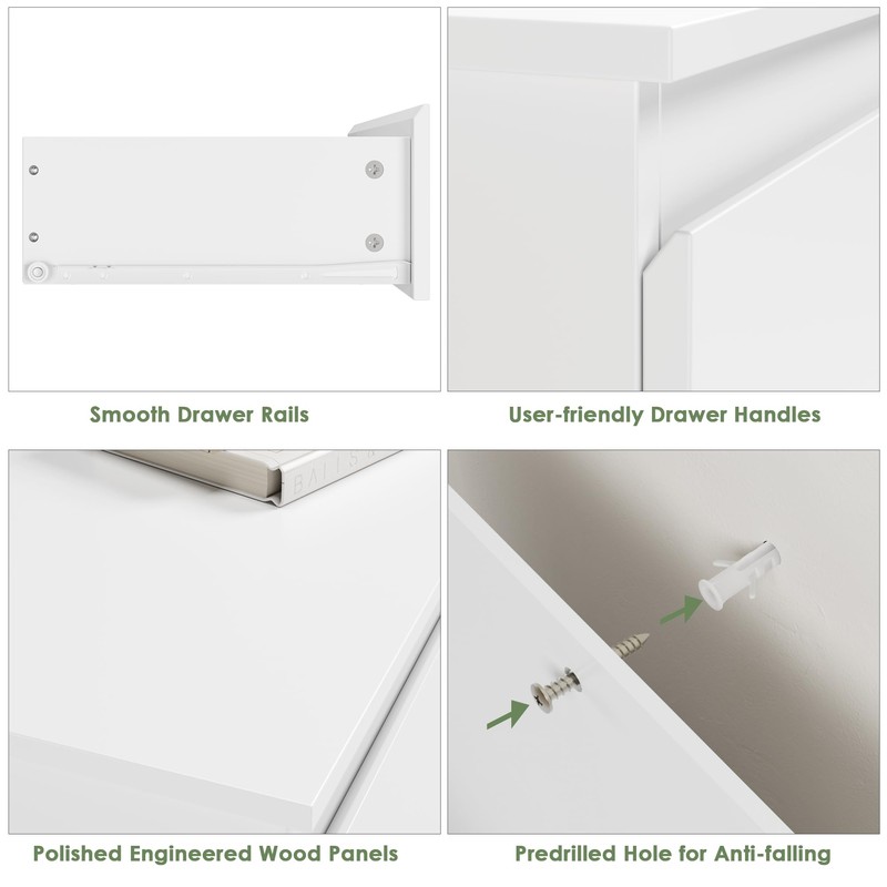 Bamjoy White Nightstand with 3 Drawers, Beside Table with Drawers