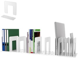 LuluEasy Adjustable Vertical File Sorter Sturdy Plastic Expandable Upright File Holder for Laptop Magazine Desktop Organizer Bookshelf Divider Rack for Office Home School, 11 Section White