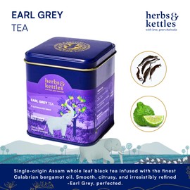 Herbs & Kettles Earl Grey Tea | Assam Black Tea Infused with Italian Bergamot Oil | Premium Loose Leaf Earl Grey with Smooth Citrus Aroma & Velvety Finish | Makes 12–14 Servings, 20-30 Cups | Gourmet Tea Gift