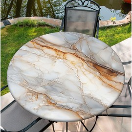 Yesad 60 Inch Marble Round Tablecloth Elastic Tablecloths Fitted Indoor Outdoor Round Table Cover Washable Reusable Tablecover for Kitchen Picnic Party