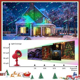 Treela Christmas Laser Light Projector Colorful Outdoor Projection Light Motion Star Xmas Led Projector with Remote Waterproof Decorative Light for Garden Home (Meteor Shower,Red Green Color)