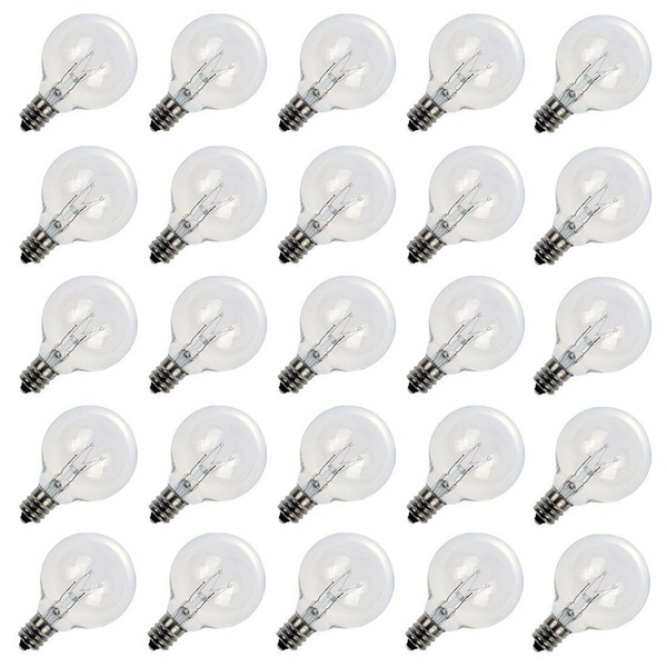 G40 Replacement Light Bulbs 5W Clear Globe Bulb fits E12 C7 Candelabra Screw Base Sockets, 1.5 Inch Dimmable Light Bulbs for Indoor Outdoor Patio Decor, Pack of 25
