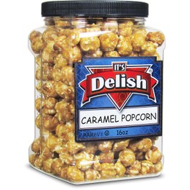 Gourmet Caramel Popcorn by Its Delish, 16 OZ Jumbo Container – Original Caramel Corn Air Popped Sweet and Crunchy Glazed Carmel Corn Snack, Movie Night, Parties, Events - Gluten Free, Vegan, Kosher
