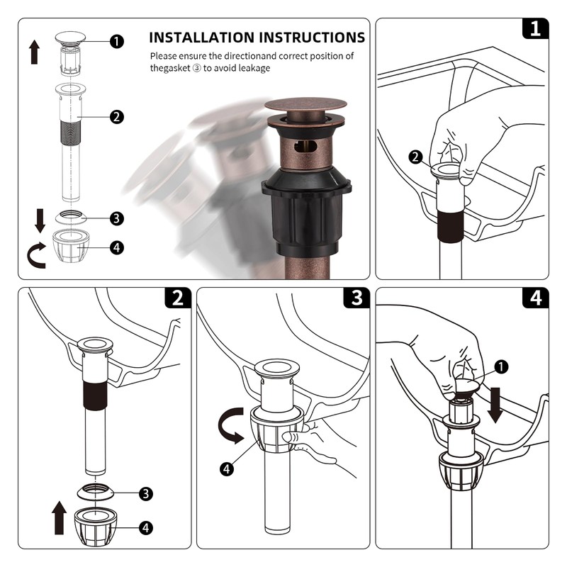 Bathfinesse Copper Bathroom Sink Drain, Pop Up Drain for Bathroom