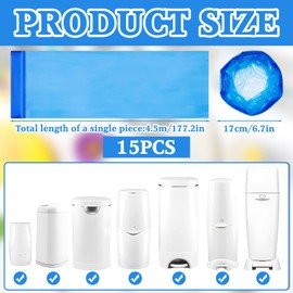 Pack of 15 Refill Cassette for Dress-Up and Classic XL Nappy Bin Refill Bags Compatible with All Nappy Bins & Cat Litter Disposal Buckets, Excellent Sealing and Toughness