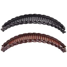 2Pack One Black And One Brown Tort Banana Clips Fish Clips Combs Tool Vintage Clincher for Thick Curly Hair Accessories Long Hair Clips Comb Fish Grip Slide Hair Clips, Clips and Barrettes