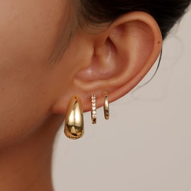 Evabelle 6PCS Gold Hoops Earrings for Women 14K Real Gold Plated Huggie Hoop Earrings Lightweight Hypoallergenic Small Hoop Earring Set Cute Earrings Pack Trendy Jewelry for Women Earrings (3Pair Earrings Set)